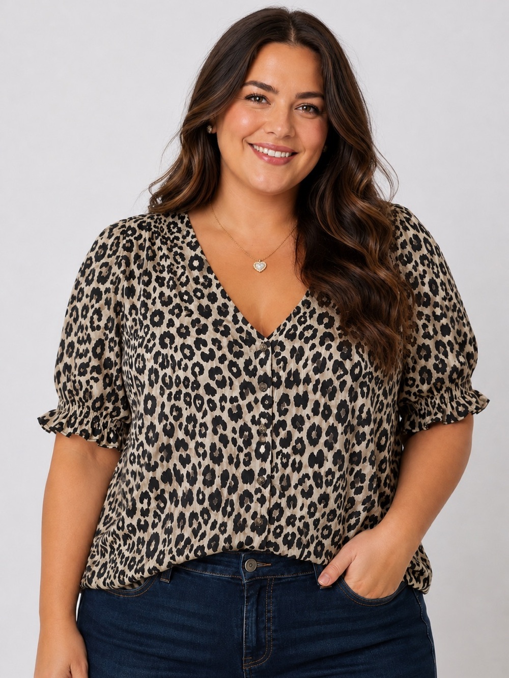 Sanctuary Women’s Plus-Size 3X Leopard Print V-Neck Blouse